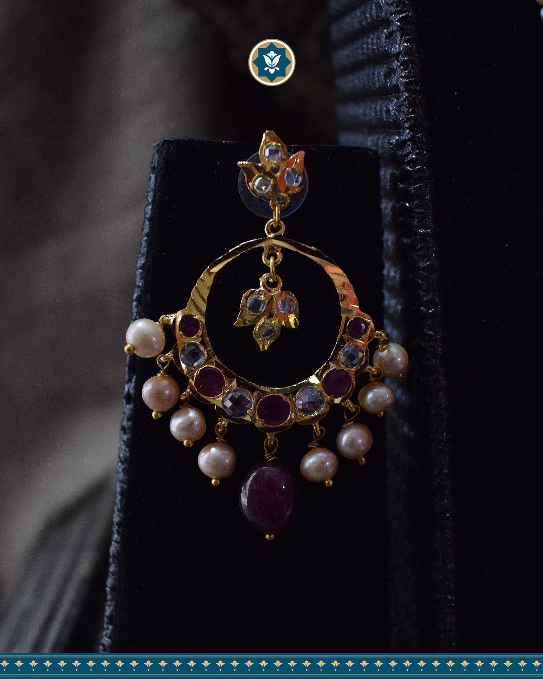 Hyderabadi Jadau Tirmani Necklace Set: Pearls & Ruby Delight (Essential 2)