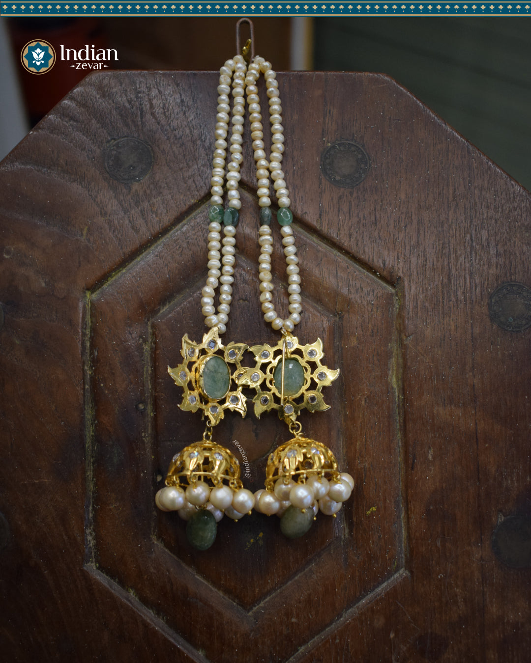 Traditional Hyderabadi Bridal Choker - Jadau Guluband Set Choker Set with Emeralds and Pearls (Essential 2)