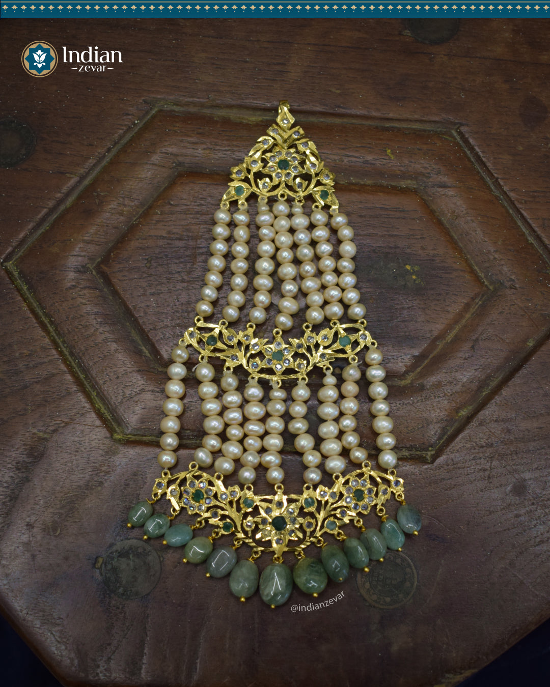 Traditional Hyderabadi Bridal Choker - Jadau Guluband Set Choker Set with Emeralds and Pearls (Essential 2)