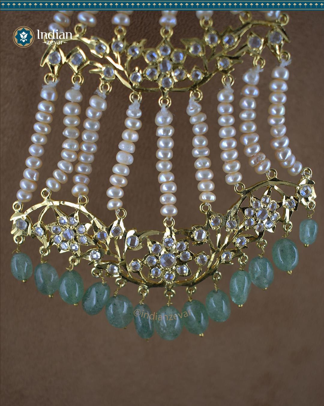 Hyderabadi Jadau Jhumar Passa: Real Pearls & Aventurine Sparkling Tradition (Essential 1)