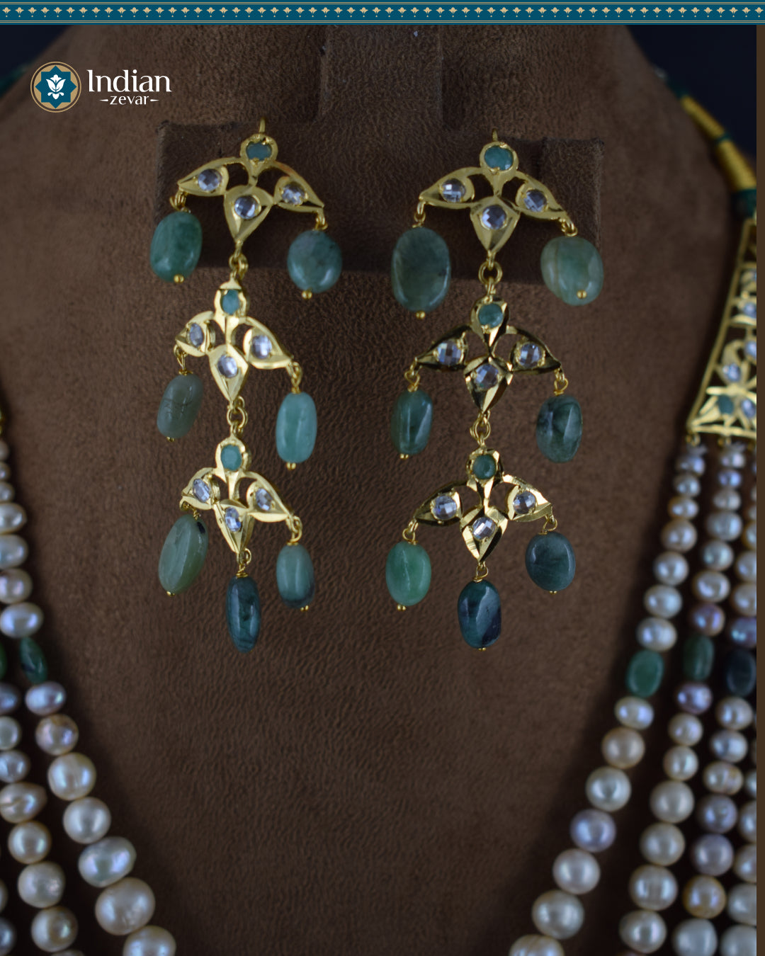 Sparkling Hyderabadi Chandelier Earrings: Pearls & Emerald Elegance (Essential 2)