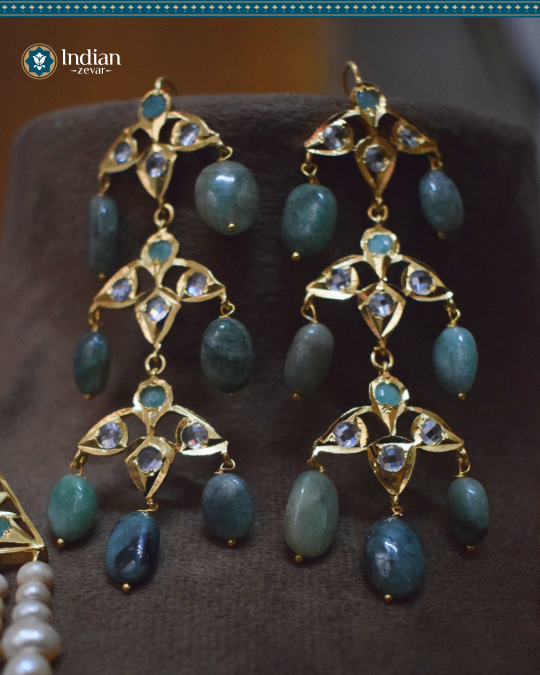 Sparkling Hyderabadi Chandelier Earrings: Pearls & Emerald Elegance (Essential 2)