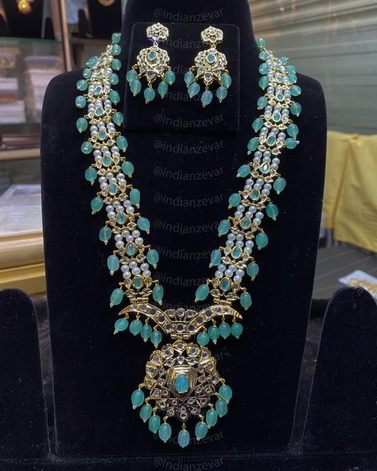 Asif Jahi Murassa Haar with Light Green Onyx Beads and Pearls