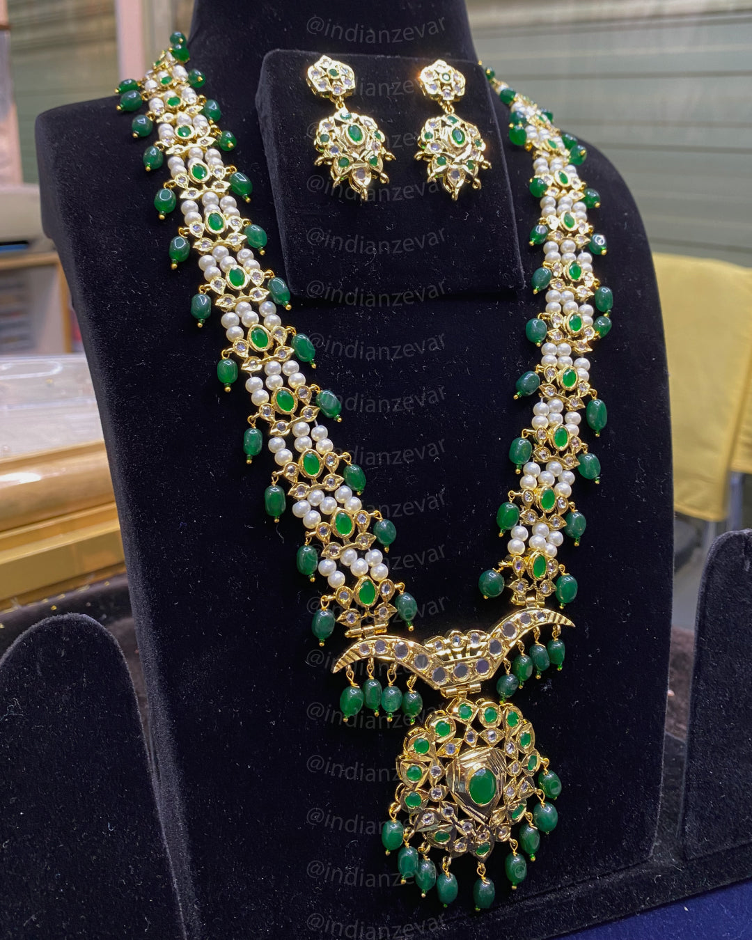 Hyderabadi Nizami Rani Haar Necklace – Green Onyx and Pearl Jewellery