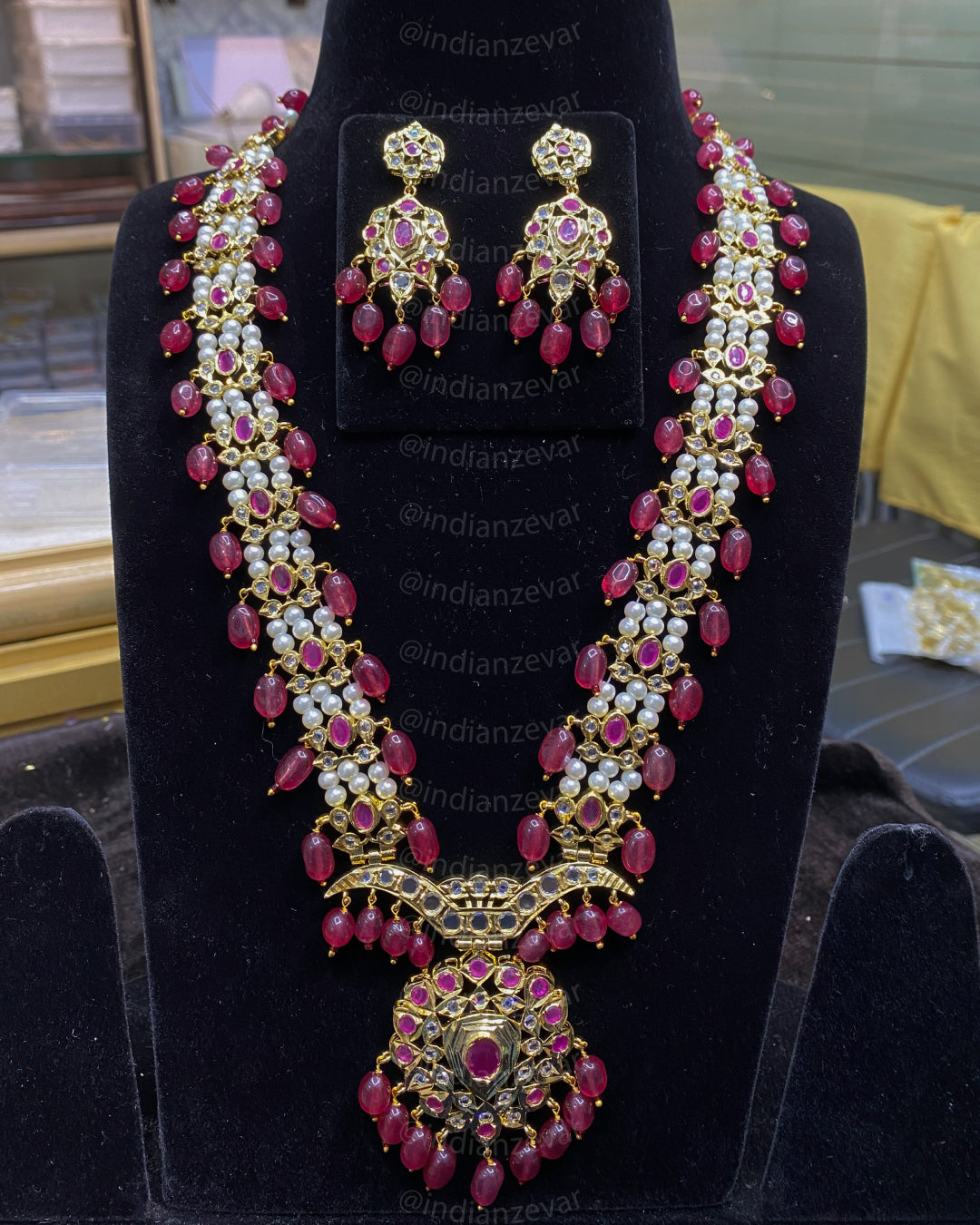 Asif Jahi Murassa Haar with Maroon Onyx and Pearl Beads