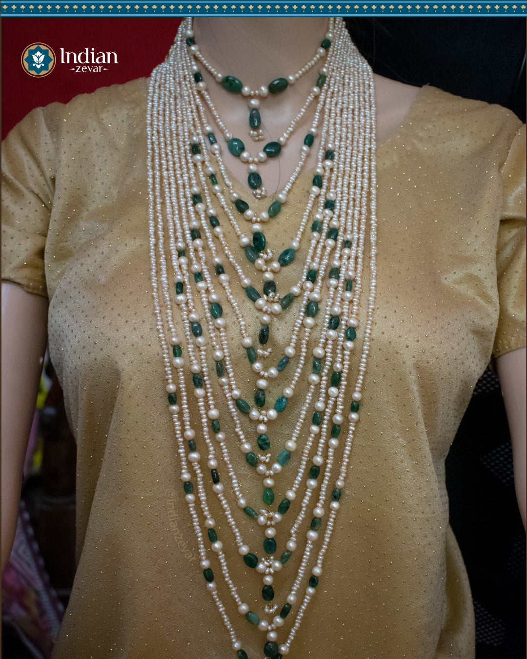 Enchanted Opulence: Grand Opera 12-Strand Pearl & Emerald Statement Necklace (Exclusive Design)
