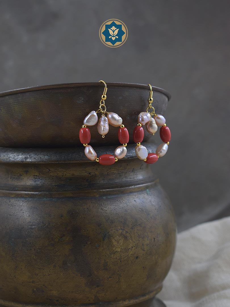Taiwan Red Coral & Pearl Hoop Earrings: Bold & Beautiful (Ready to Ship!)