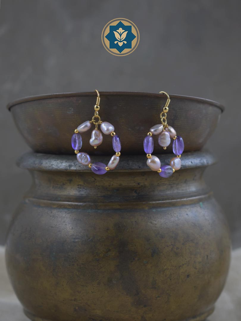 Amethyst & Pearl Loop Hoop Earrings: Sophisticated Shine