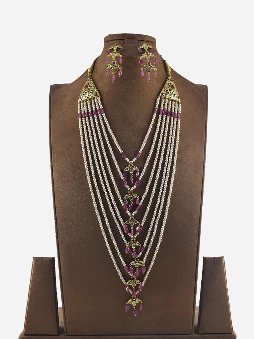 Elegant Hyderabadi Sathlada Set with Freshwater Pearls & Ruby