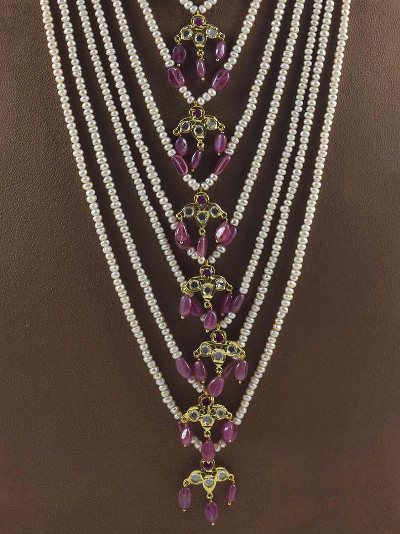 Elegant Hyderabadi Sathlada Set with Freshwater Pearls & Ruby