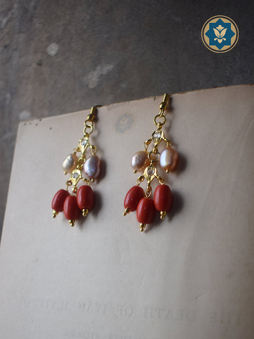 Bold & Beautiful: Red Coral & Pearl Chandelier Earrings (Ready to Ship!)