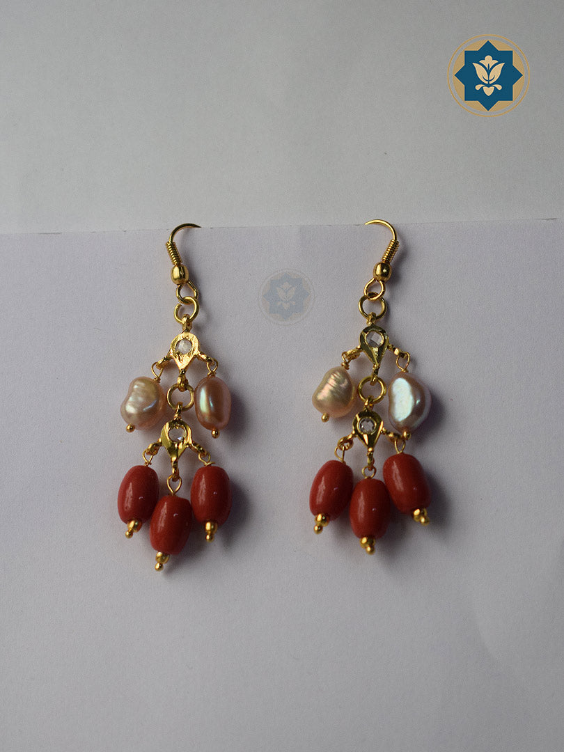 Bold & Beautiful: Red Coral & Pearl Chandelier Earrings (Ready to Ship!)