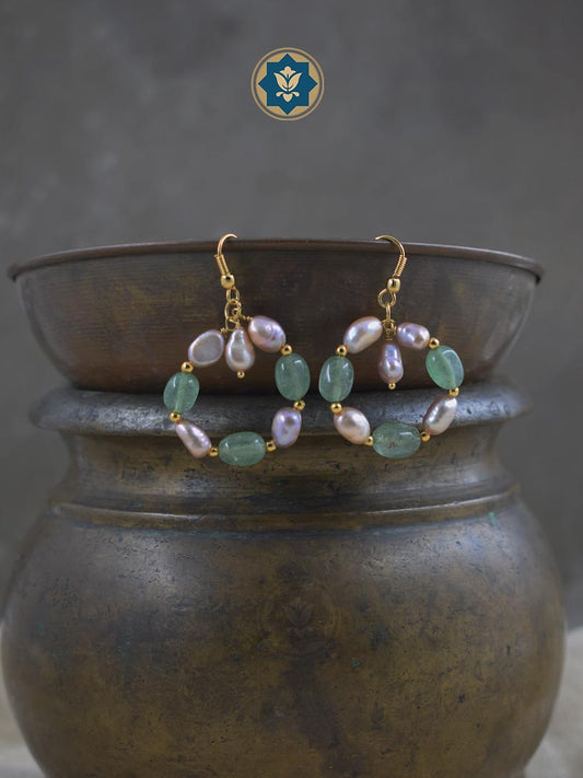 Natural Green Aventurine & Pearl Loop Hoop Earrings: Nature's Touch