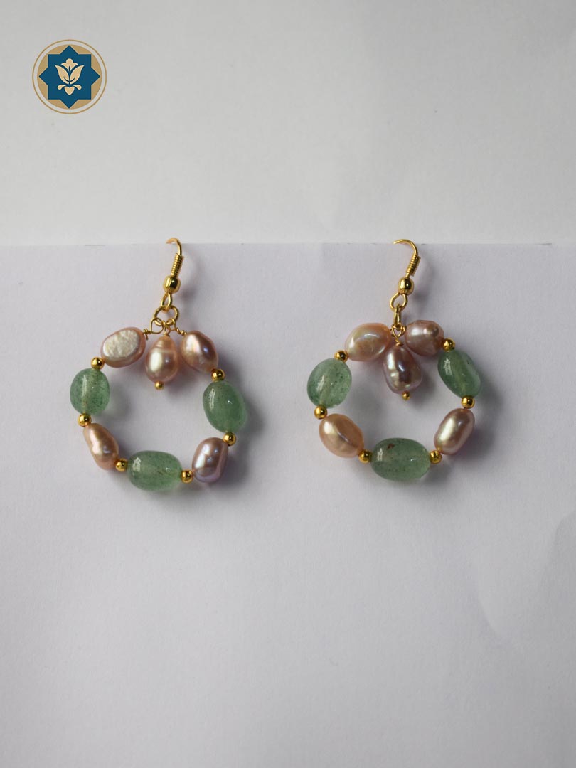 Natural Green Aventurine & Pearl Loop Hoop Earrings: Nature's Touch