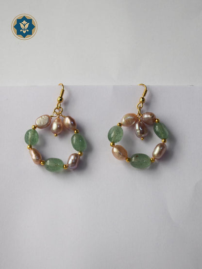 Natural Green Aventurine & Pearl Loop Hoop Earrings: Nature's Touch