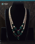 Effortless Elegance: Double Strand Gradation Pearl, Beryl Emerald & ruby Necklace