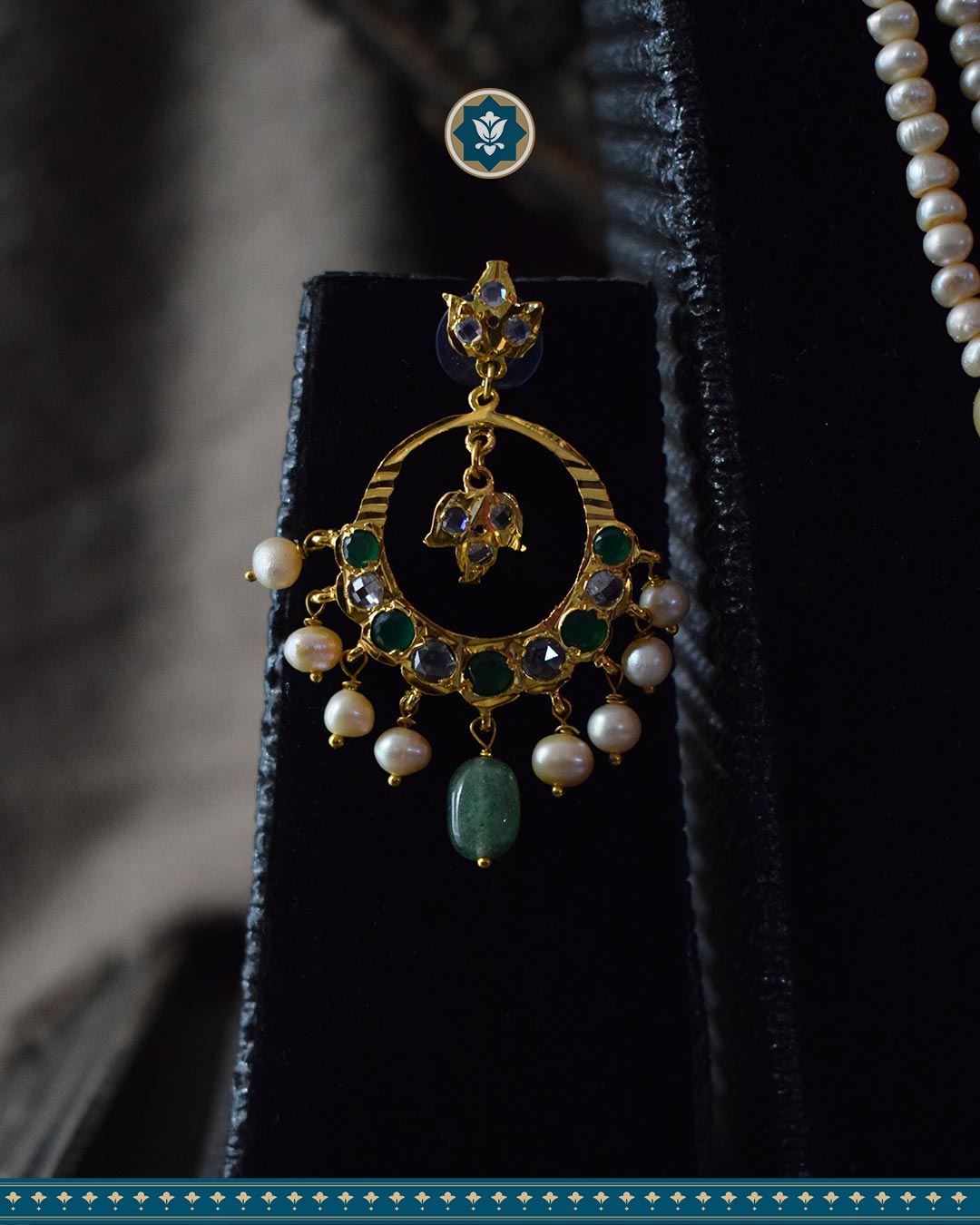 Hyderabadi Jadau Tirmani Necklace Set: Pearls & Strawberry Emerald Delight (Essential 1)