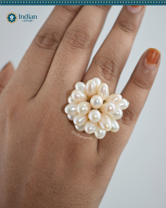 Adjustable Pearl Bunch Flower Ring - Real Freshwater Pearls