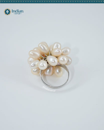 Adjustable Pearl Bunch Flower Ring - Real Freshwater Pearls