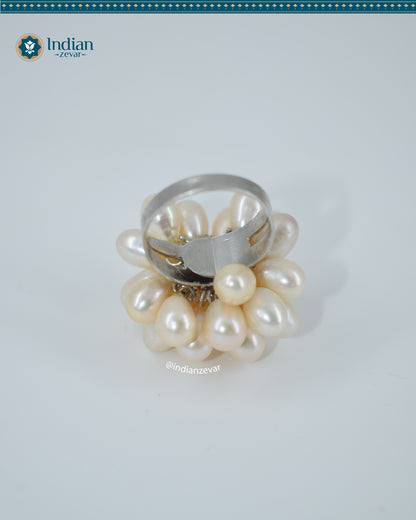 Adjustable Pearl Bunch Flower Ring - Real Freshwater Pearls