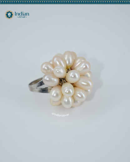 Adjustable Pearl Bunch Flower Ring - Real Freshwater Pearls