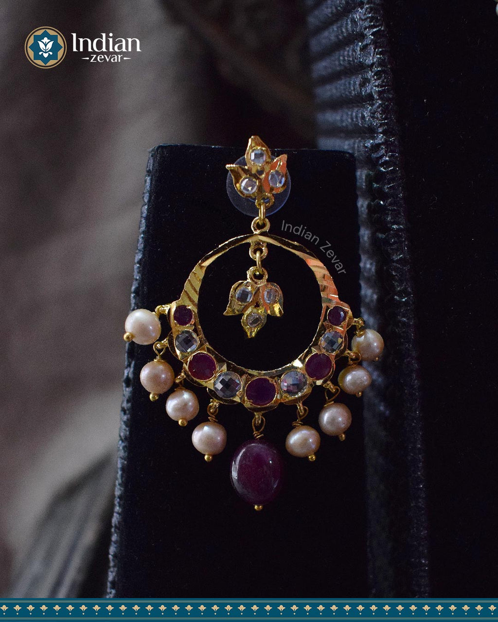 Sparkling Hyderabadi Jadau Chandbali Earrings: Pearls & Ruby Elegance (Essential 2)