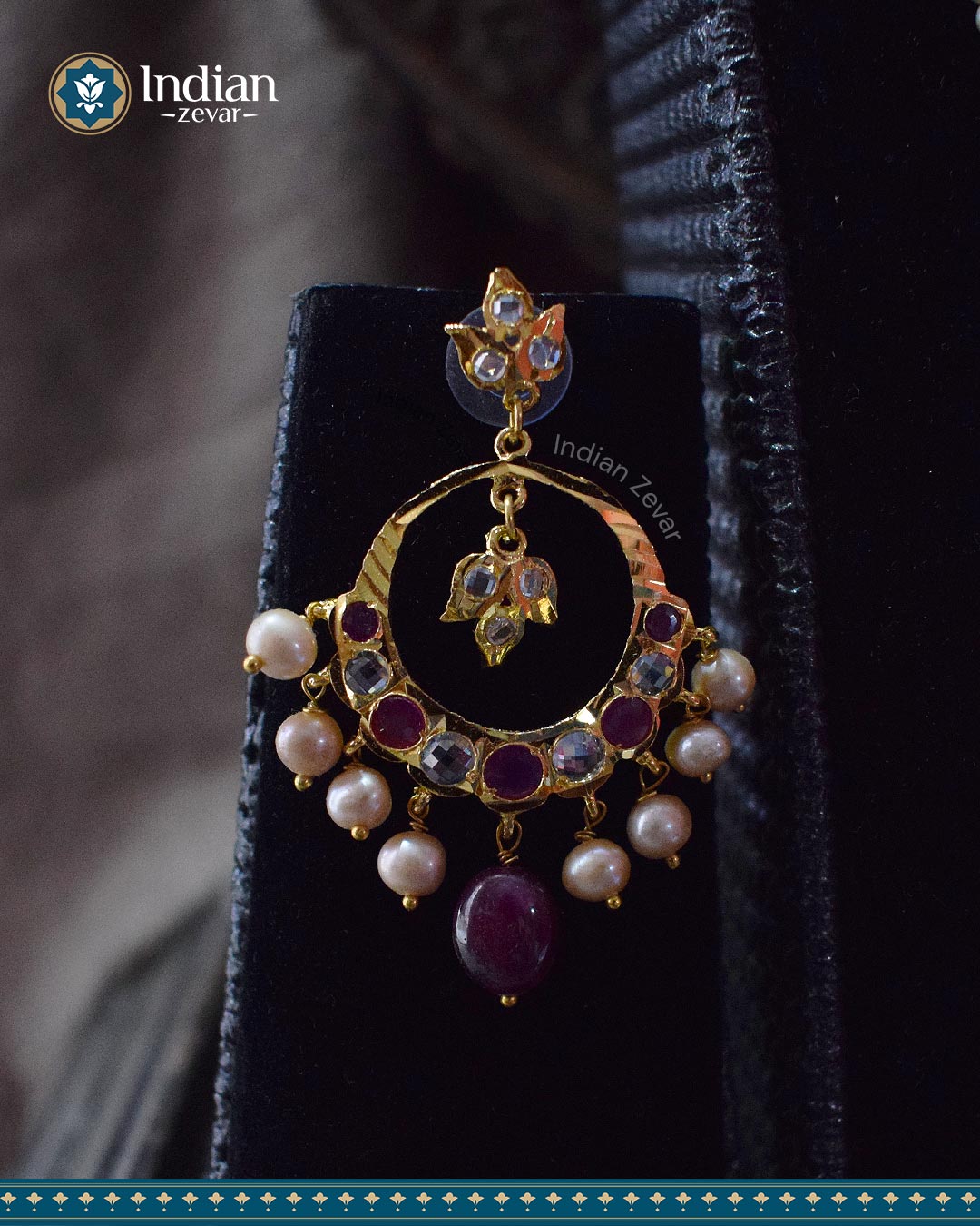 Sparkling Hyderabadi Jadau Chandbali Earrings: Pearls & Ruby Elegance (Essential 2)