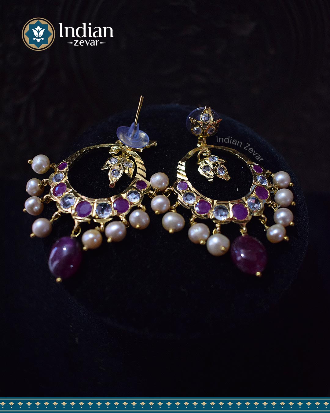 Sparkling Hyderabadi Jadau Chandbali Earrings: Pearls & Ruby Elegance (Essential 2)