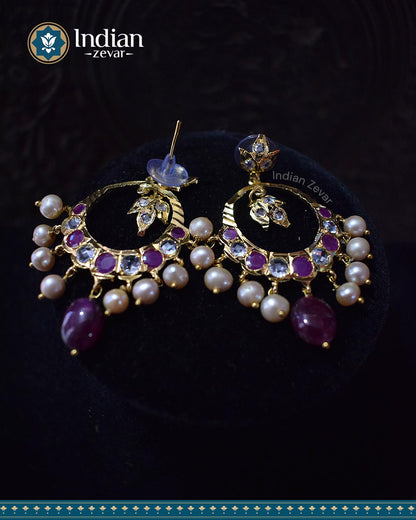 Sparkling Hyderabadi Jadau Chandbali Earrings: Pearls & Ruby Elegance (Essential 2)