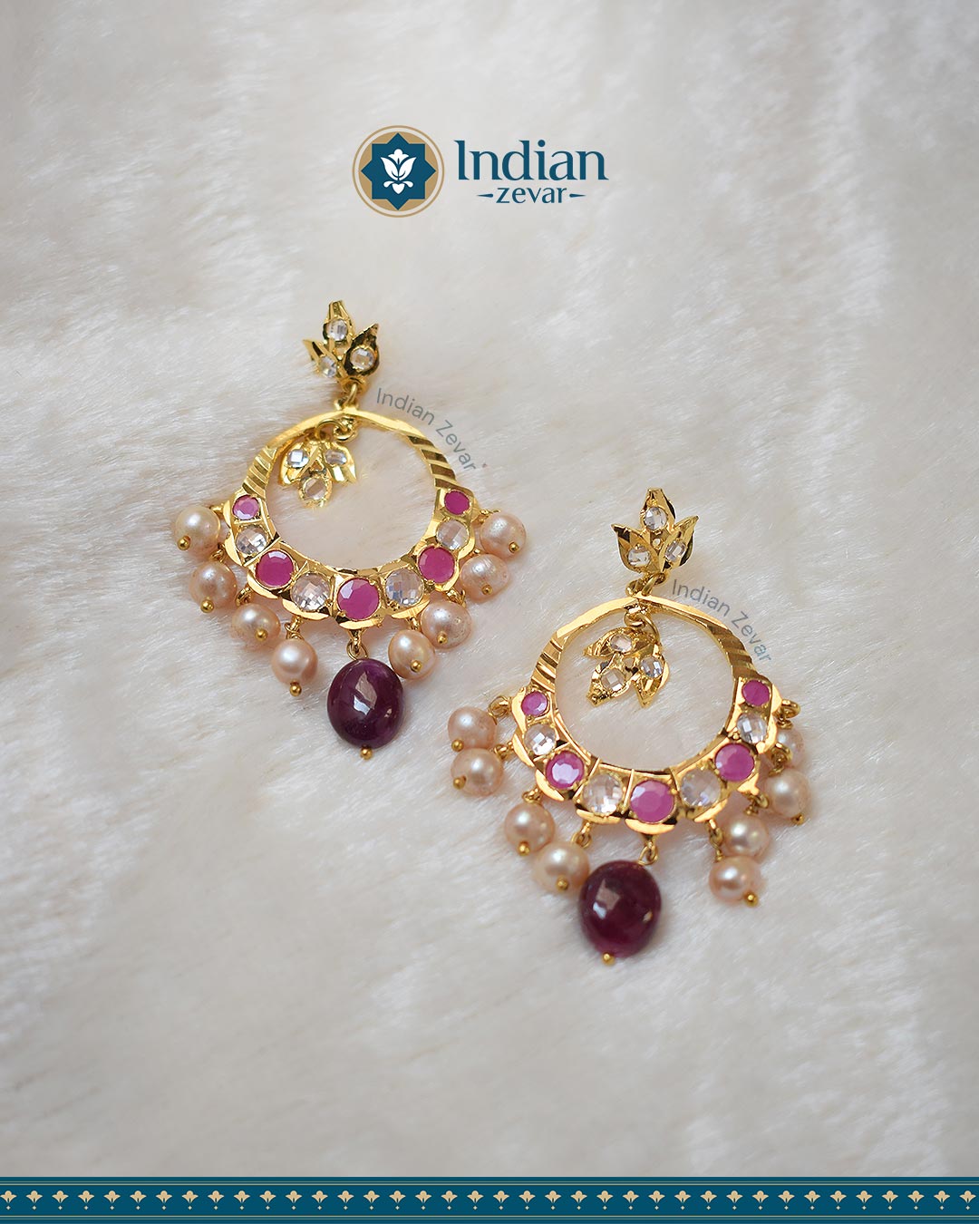 Sparkling Hyderabadi Jadau Chandbali Earrings: Pearls & Ruby Elegance (Essential 2)