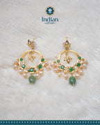 Sparkling Hyderabadi Chandbali Earrings: Pearls & Strawberry Emeralds (Essential 1)