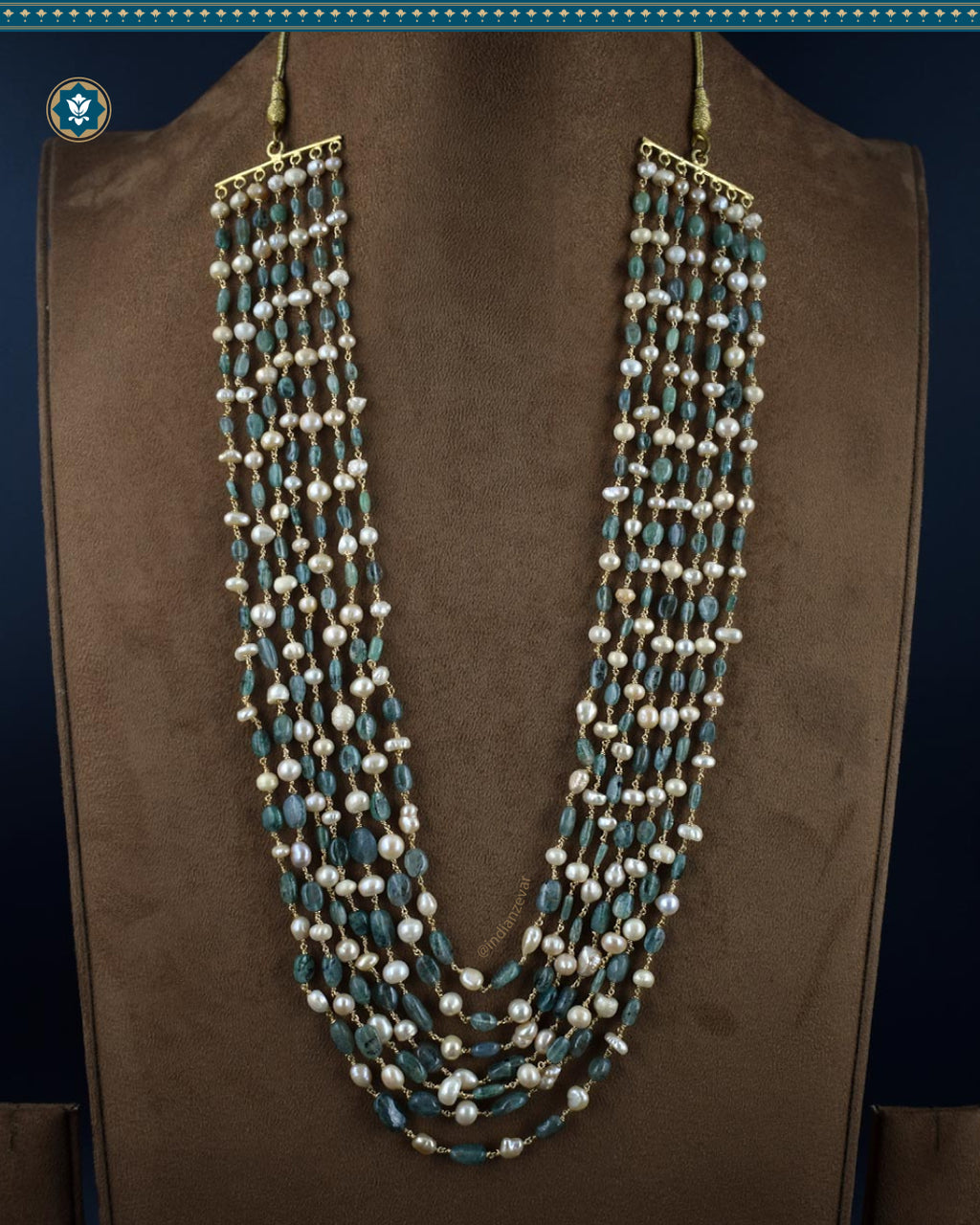 Delicate Pearl & Emerald Sathlada Necklace Hand-beaded With 92.5 Silver Wire (Made-to-order)