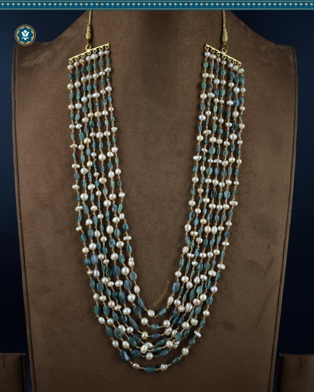 Delicate Pearl & Emerald Sathlada Necklace Hand-beaded With 92.5 Silver Wire (Made-to-order)