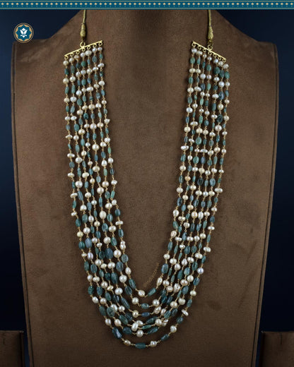 Delicate Pearl & Emerald Sathlada Necklace Hand-beaded With 92.5 Silver Wire (Made-to-order)