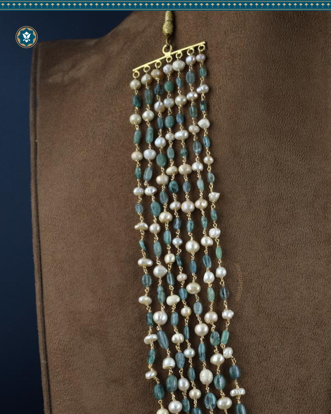 Delicate Pearl & Emerald Sathlada Necklace Hand-beaded With 92.5 Silver Wire (Made-to-order)