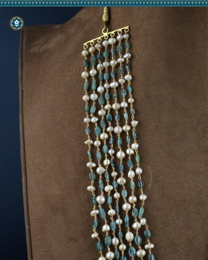 Delicate Pearl & Emerald Sathlada Necklace Hand-beaded With 92.5 Silver Wire (Made-to-order)