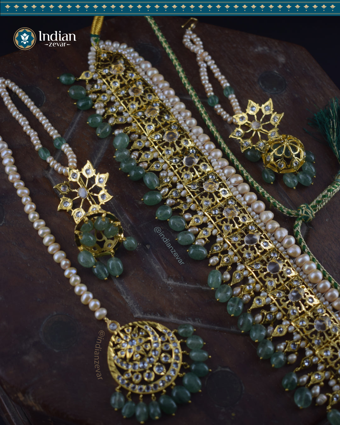 Indian Zevar Hyderabadi Bridal Set - Traditional Jadau Jewelry  (Essential 1)