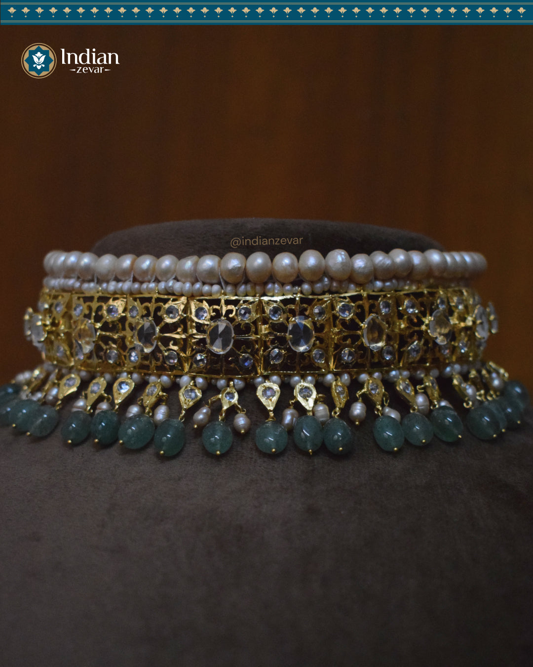 Traditional Hyderabadi Bridal Choker - Jadau Guluband Set (Essential 1)