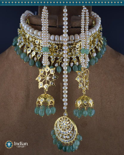 Traditional Hyderabadi Bridal Choker - Jadau Guluband Set (Essential 1)