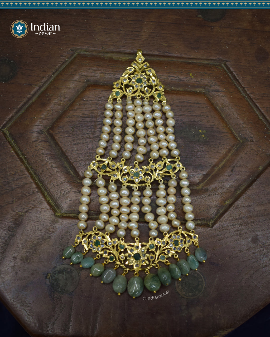 Traditional Hyderabadi Bridal Choker - Jadau Guluband Set Choker Set with Emeralds and Pearls (Essential 2)