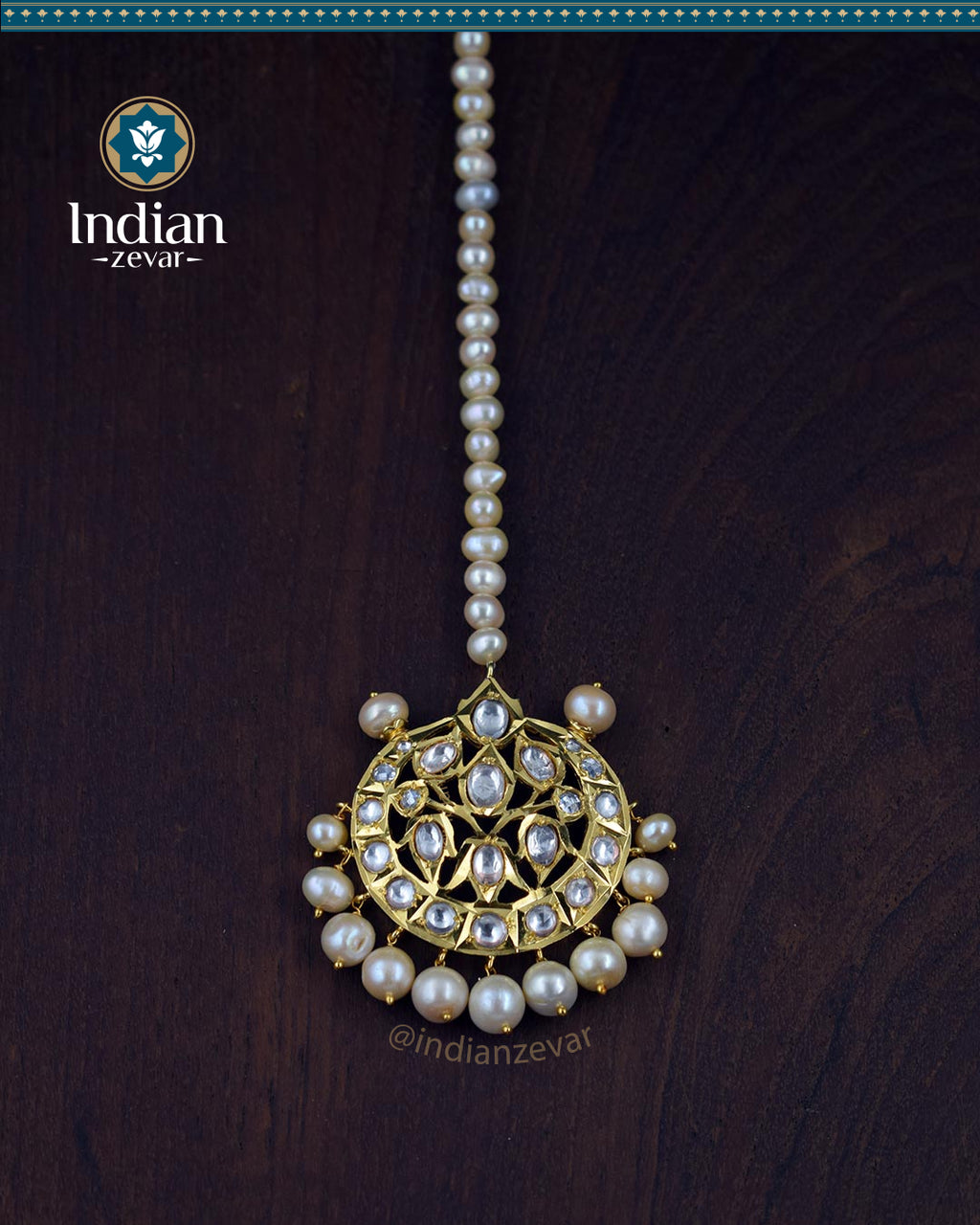 Hyderabadi Jadau Maang Tika: 92.5 Silver and Moissanite Polki Elegance (Signature 1)