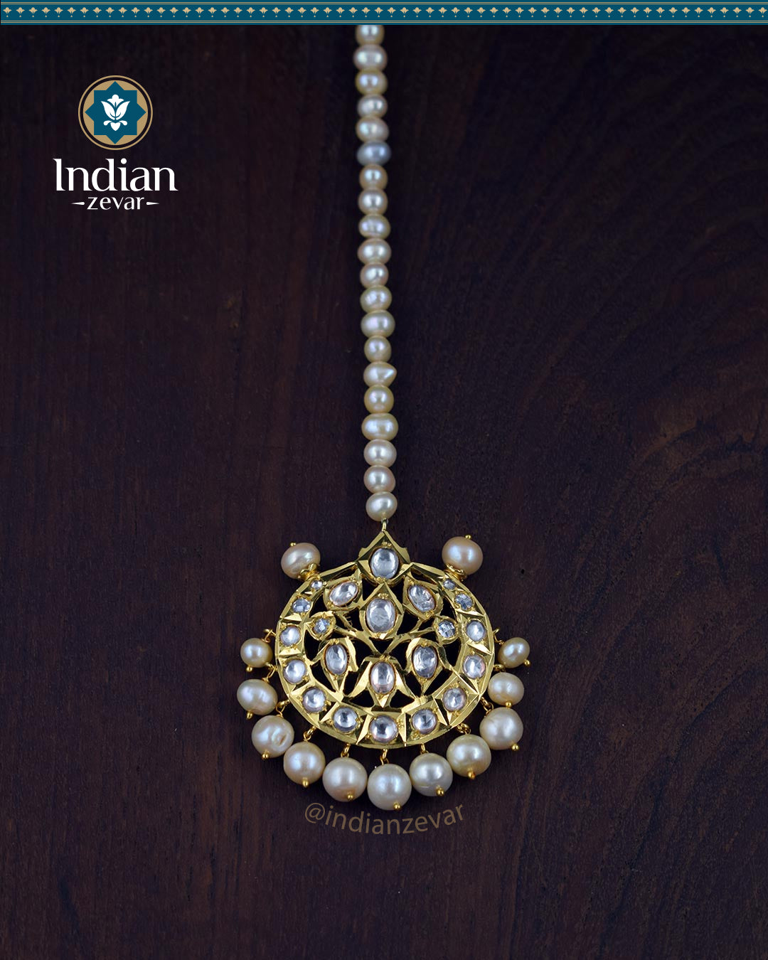 Hyderabadi Jadau Maang Tika: 92.5 Silver and Moissanite Polki Elegance (Signature 1)