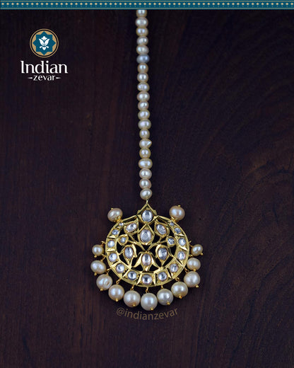 Hyderabadi Jadau Maang Tika: 92.5 Silver and Moissanite Polki Elegance (Signature 1)