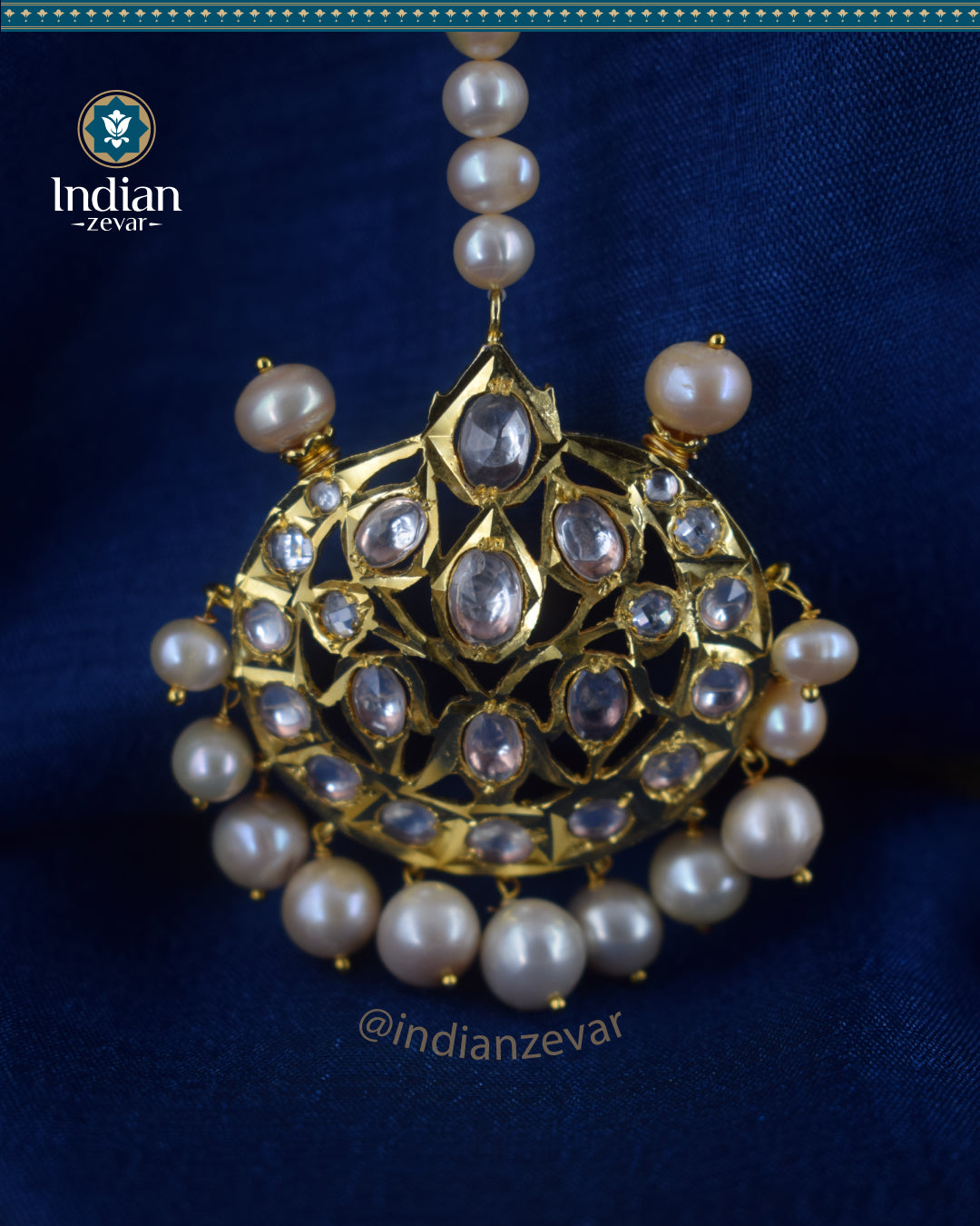 Hyderabadi Jadau Maang Tika: 92.5 Silver and Moissanite Polki Elegance (Signature 1)