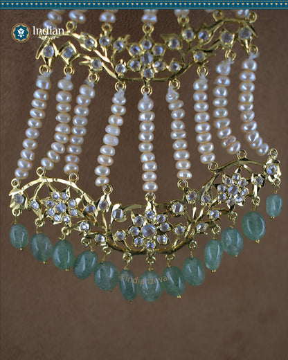 Hyderabadi Jadau Jhumar Passa: Real Pearls & Aventurine Sparkling Tradition (Essential 1)