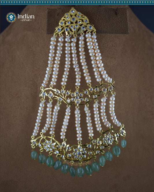 Hyderabadi Jadau Jhumar Passa: Real Pearls & Aventurine Sparkling Tradition (Essential 1)