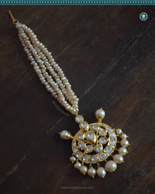 Hyderabadi Jadau Maang Tika: 92.5 Silver and Moissanite Uncut Polki Sparkling Elegance (Signature 2)