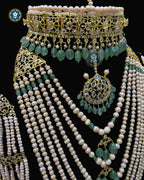 Hyderabadi Jadau Bridal Jewellery Set with Sathlada, Freshwater Pearls, Aventurine & CZ Flat Cut Polki