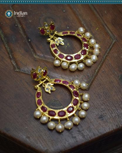 Hyderabadi Jadau Big Chandbali Earrings: Statement Piece, Pearls, and Ruby Elegance (Essential 2)