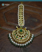 Hyderabadi Jadau Maang Tika with Green and White CZ Polki and Faux Pearls (Imitation 1)